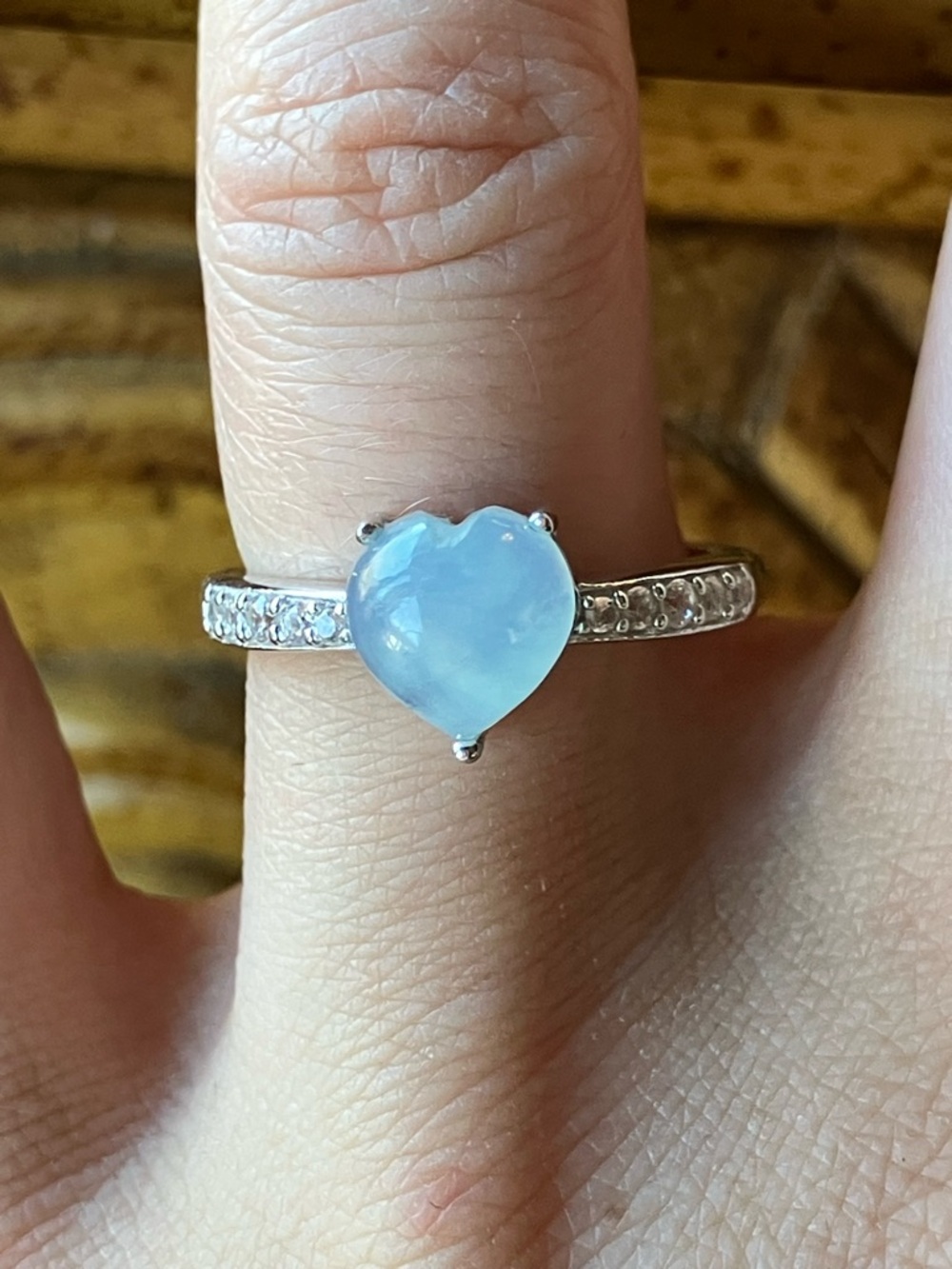 Genuine Aquamarine Sterling Silver Heart Ring Size 7.75